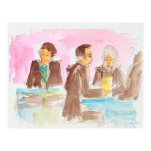Figures in Conversation 20th Century Watercolor