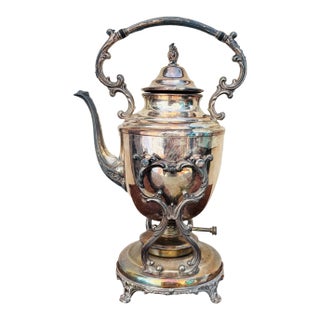 Early 1900s Silver Plated Teapot Kettle on Stand With Burner For Sale