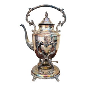 Early 1900s Silver Plated Teapot Kettle on Stand With Burner