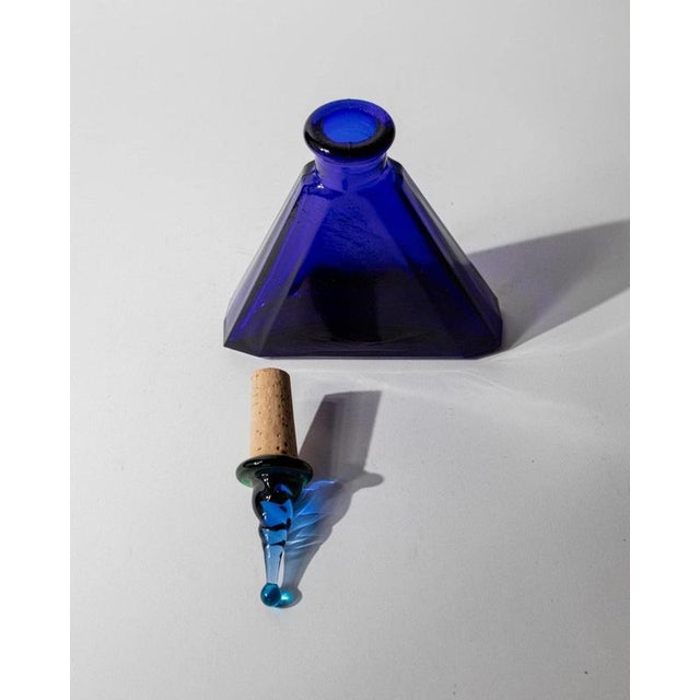 Vintage Italian Triangular Royal Blue Murano Glass Decanter, 1960s For Sale - Image 3 of 13