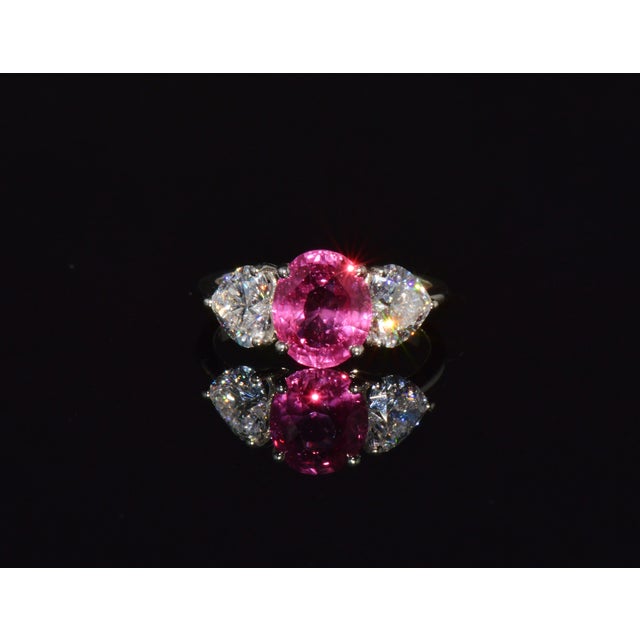 Late 20th Century Late 20th Century Gia 4.47Cts No-Heat Mozambique Ruby & D Vvs2 Heart Diamond Platinum Three Stone Ring, Size 6 For Sale - Image 5 of 18