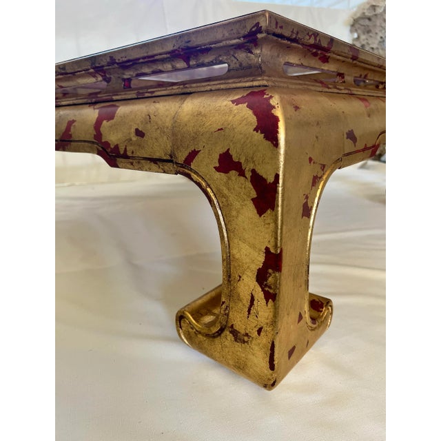 Vintage Tony Duquette Style Newly Painted Red Distressed Gilded Wood Chow Leg Ming Style Coffee Table For Sale - Image 11 of 12