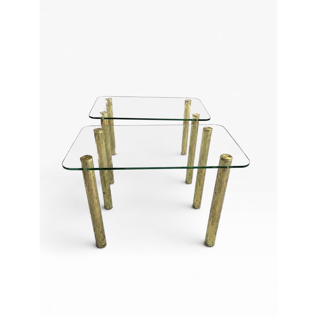 Pair of 1980s Pace Collection Glass Top Side Tables With Brass Legs – Made in Italy For Sale In Boston - Image 6 of 14