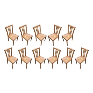 Mid Oak Dining Chairs with Flat Angular Seat from Stella, 1950s, Set of 11 For Sale