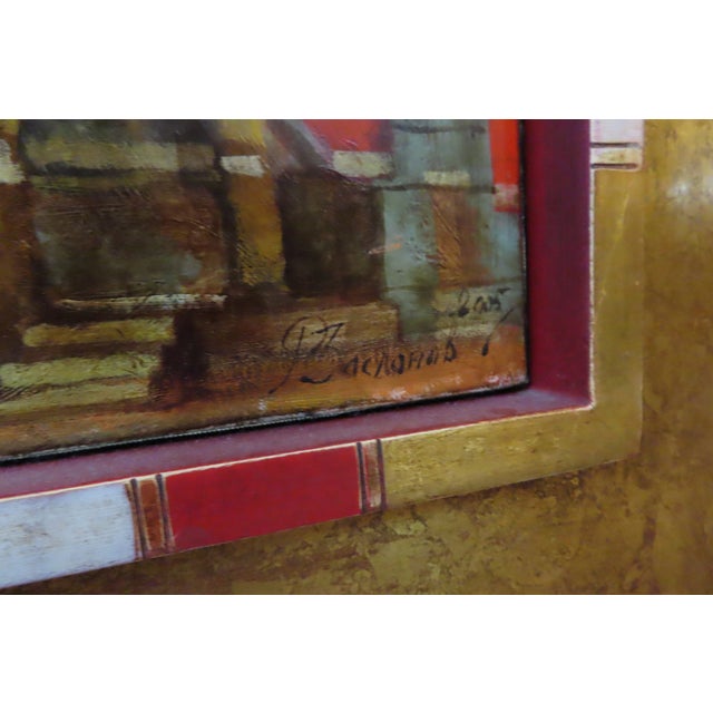 Roman Zaslonov Painting "La Suite en Rouge" Oil on Canvas Triptych With Custom Guilt Wood Frame For Sale - Image 10 of 12