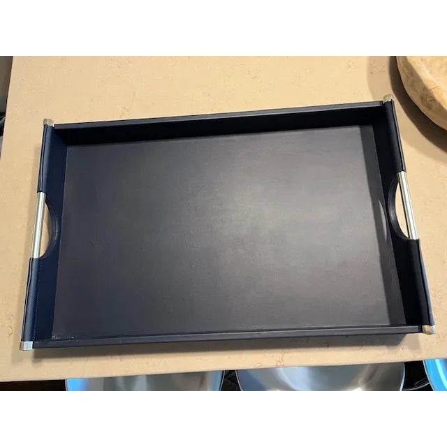 Ralph Lauren Ralph Lauren Leather Tray, Smooth Calf Leather, Polished Brass Handles, Navy, Brand New For Sale - Image 4 of 11