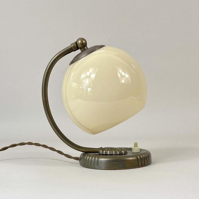 Art Deco Bronzed Brass and Opaline Glass Table Lamp, Germany, 1930s For Sale - Image 10 of 14