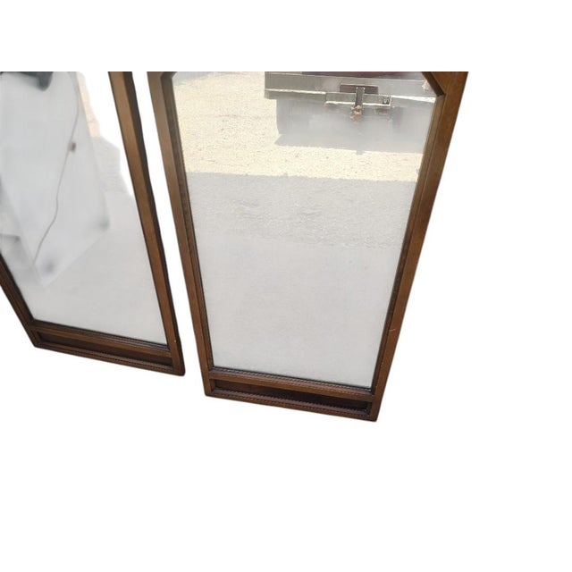 Mid 20th Century Pair of Vintage Mid Century Modern Walnut Geometric Wall Mirrors, 47" Tall For Sale - Image 5 of 5