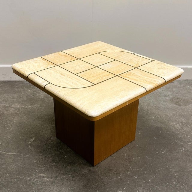 Graphic Travertine Tile Coffee Table on Oak Base, 1970s For Sale - Image 11 of 11