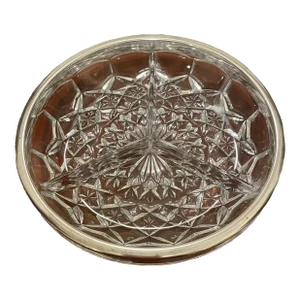 Mid 20th Century Brilliant Cut Crystal 3-Section Divided Candy/Relish Dish With Silver Rim
