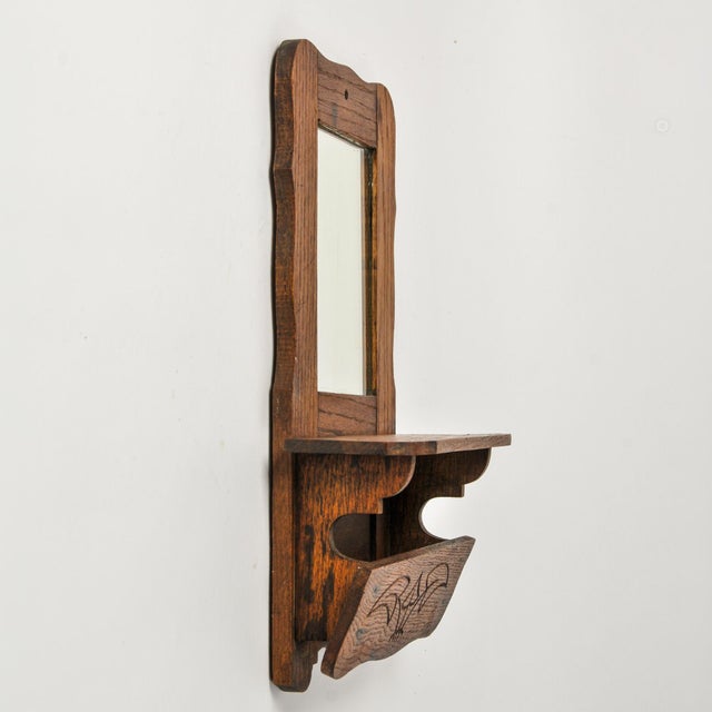 Victorian Antique Wall Hanging Wood Framed Mirror With Cubby Carved Leaves For Sale - Image 3 of 12