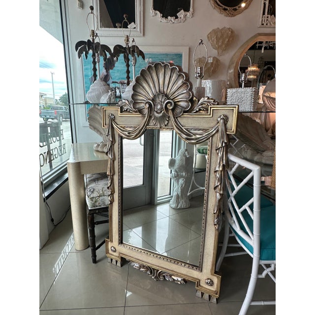 Dorothy Draper Silver Gold Gilt Shell Seashell Draped Wall Mirror Style of Dorothy Draper For Sale - Image 4 of 13