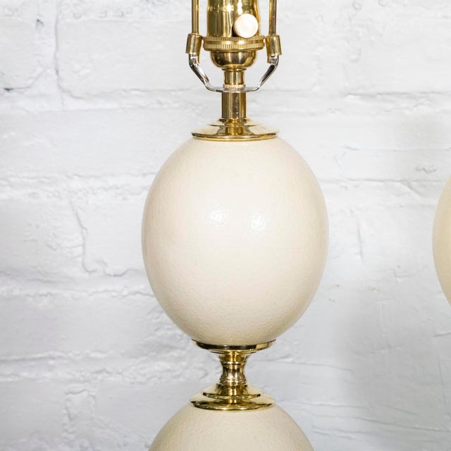 Metal Pair of ostrich egg lamps in the style of Crespi For Sale - Image 7 of 8