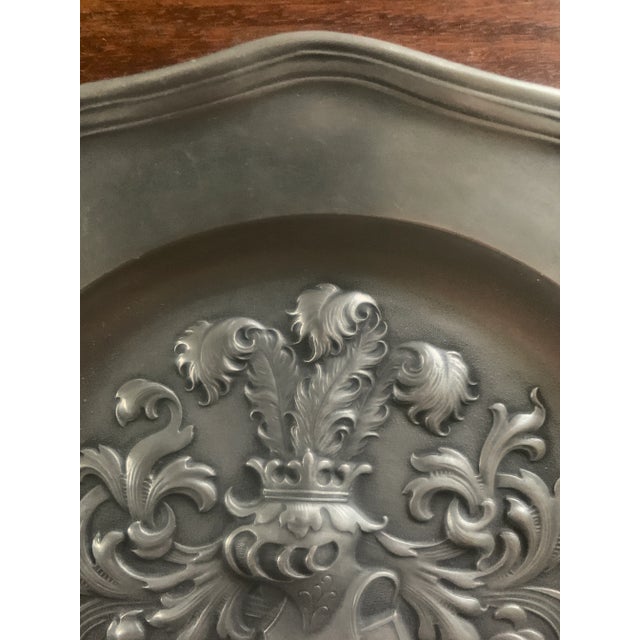 Metal Mid-Century European Pewter Heraldic Wall Plate With Ship Crest For Sale - Image 7 of 12
