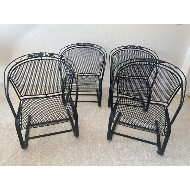 Late 20th Century Woodard Briarwood Collection Wrought Iron Four Barrel Cantilever/Rocker Chairs and Table Set For Sale - Image 5 of 10