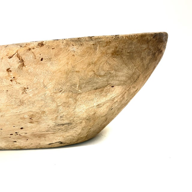 Wood Antique Hand Carved Dugout Wood Trough Bowl For Sale - Image 7 of 18