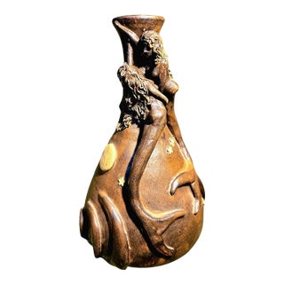 Antique Terra Cotta Vase With Two Mermaids and Moon & Stars For Sale
