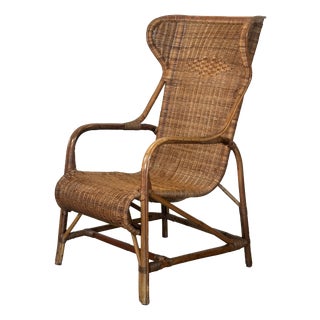 Wicker and Bamboo Armchair, 1970s For Sale