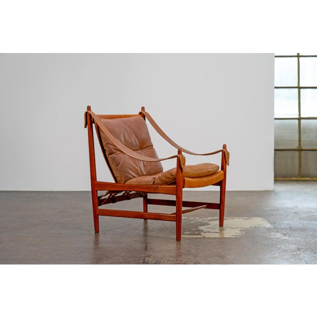 Brown Scandinavian Safari Leather Lounge Chair in Teak, 1960s For Sale - Image 8 of 10