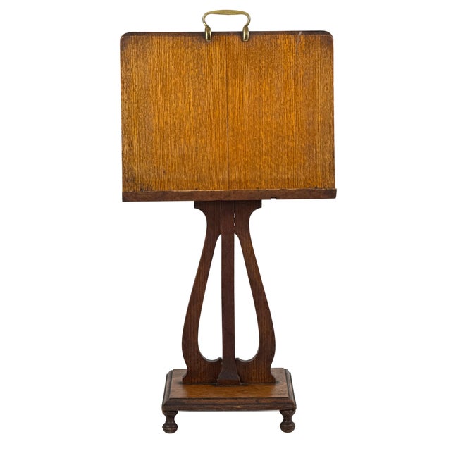 Antique 1900s Arts and Crafts Quartersawn Oak Double-Sided Duet Music Stand W/ Lyre Shaped Pedestal For Sale - Image 4 of 18