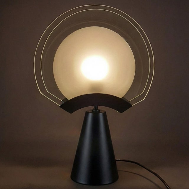 Space Age Satin Glass Table Lamp with Black Conical Base, 1970 For Sale - Image 4 of 12