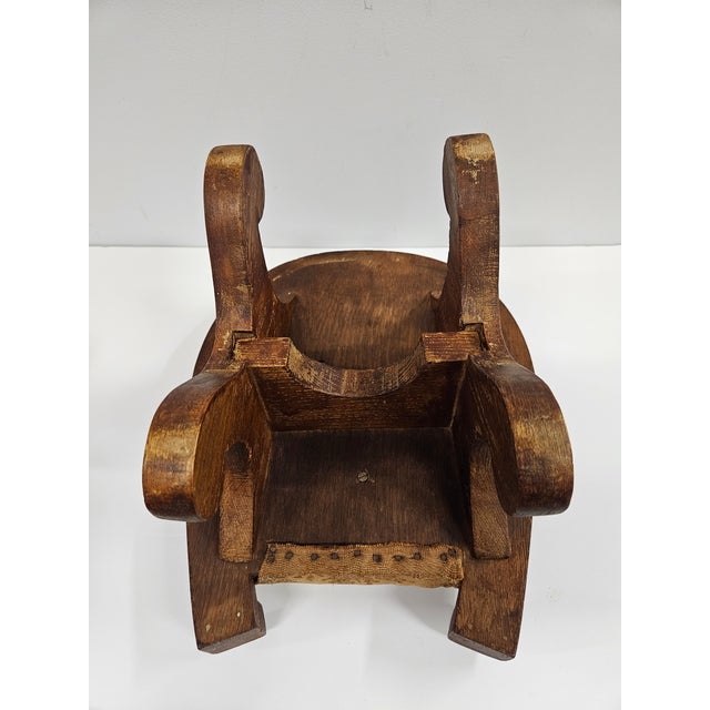 Wood Folk Art Oak Horseshoe Footstool For Sale - Image 7 of 13
