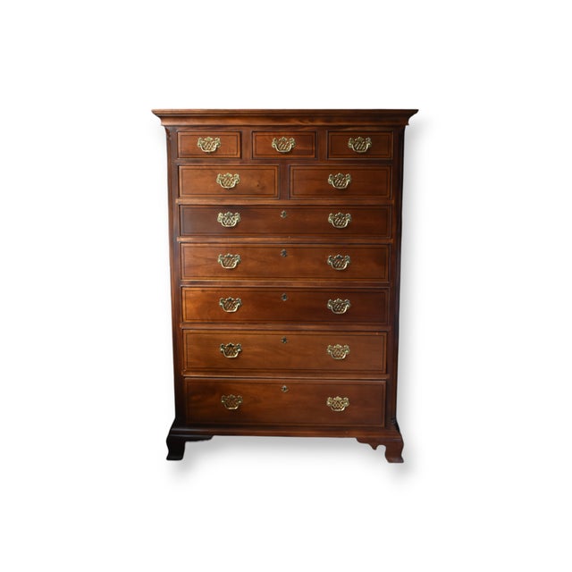 Late 20th Century Leopold Stickley 10 Drawer Chippendale Style Highboy Dresser With Brass Hardware For Sale - Image 5 of 6
