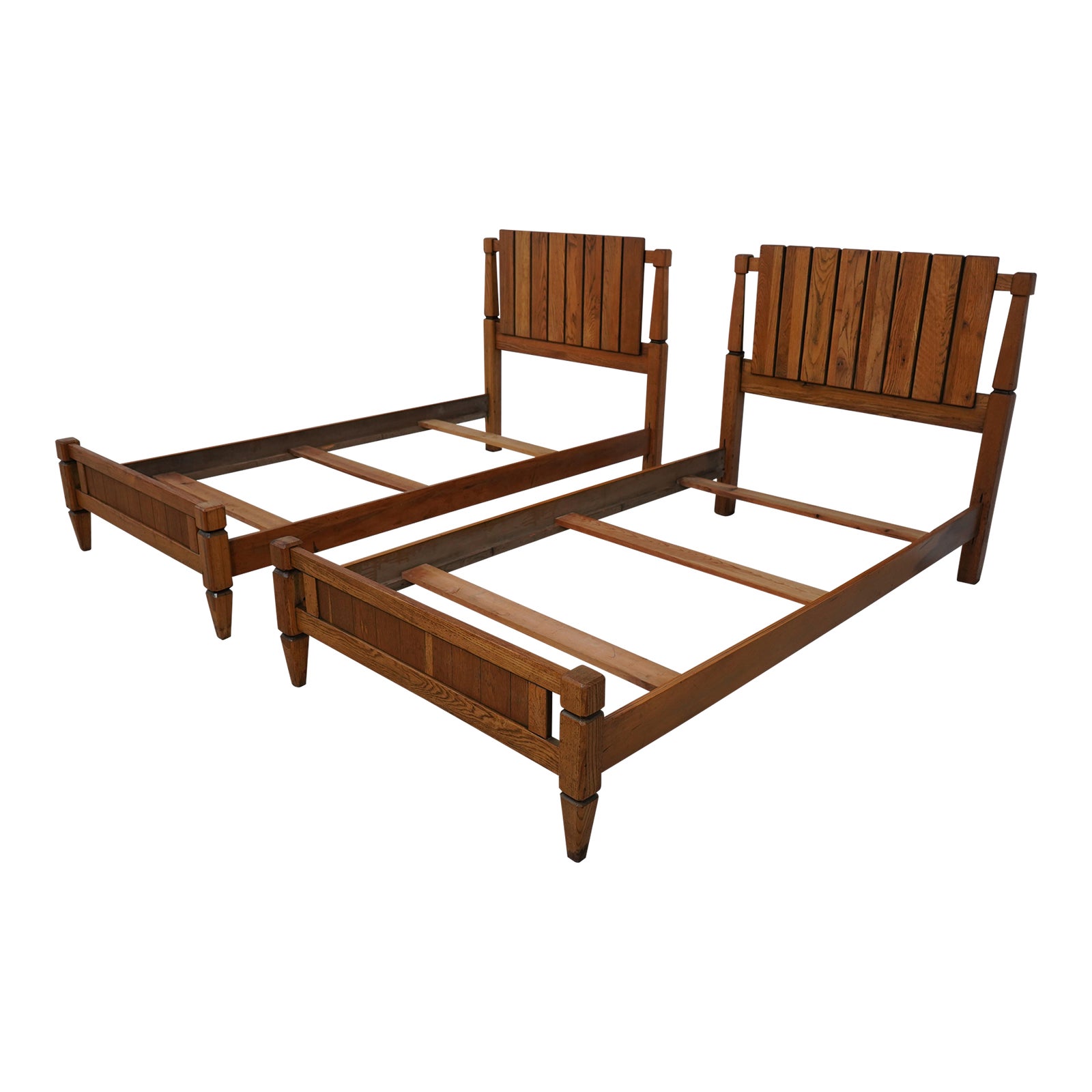 Pair Vintage Adirondack Style Oak Twin Beds Chairish