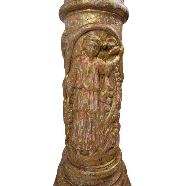 Gold Carved and Gilded Wooden Columns with Figural Bases, 1920, Set of 2 For Sale - Image 8 of 10