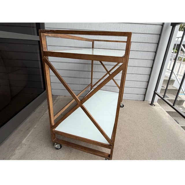 Metal Zoe White Frosted Glass Bar Cart For Sale - Image 7 of 11