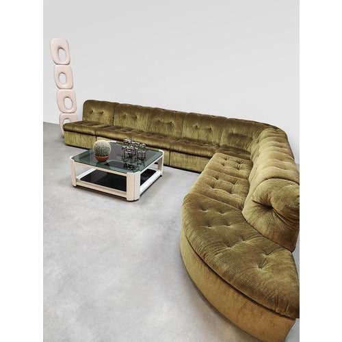 Vintage Velvet Modular Sofa in Verdant Green, 1970s For Sale - Image 4 of 9