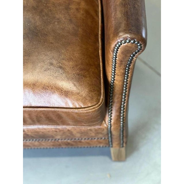 Vintage Brazilian Leather Armchair with Antique Brass Studs For Sale - Image 10 of 17