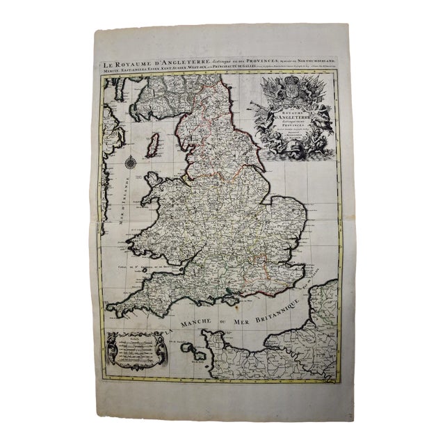 Great Britain, N. France: A Large 17th C. Hand-Colored Map by Sanson and Jaillot, 1693 For Sale