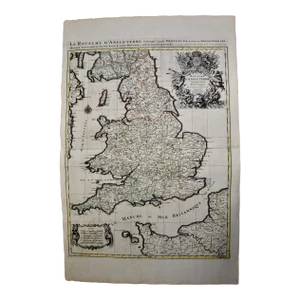 Great Britain, N. France: A Large 17th C. Hand-Colored Map by Sanson and Jaillot, 1693