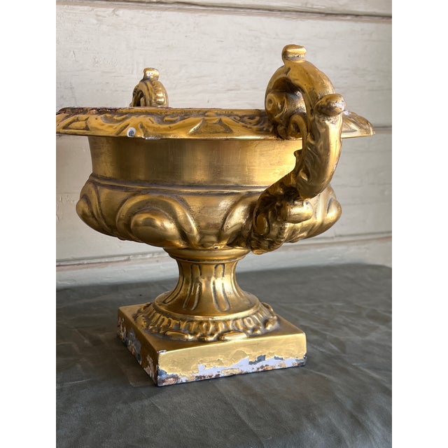 Vintage Large French Baroque Cast Metal Polychrome Water Gilt Vase Jardiniére For Sale - Image 4 of 13