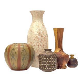 Eclectic Matte Finish Artisan Pottery Curation - Group of 5 For Sale
