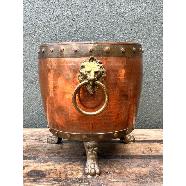 Vintage English Hammered Copper and Brass Paw Foot Planter For Sale In West Palm - Image 6 of 12