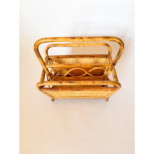 Franco Albini 1960s Burnt Bamboo Rattan Magazine Record Rack in the Italian Style of Franco Albini For Sale - Image 4 of 12