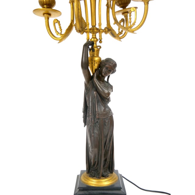 Antique French Napoleon III Gilt Bronze / Marble Candelabra Lamps For Sale - Image 10 of 12
