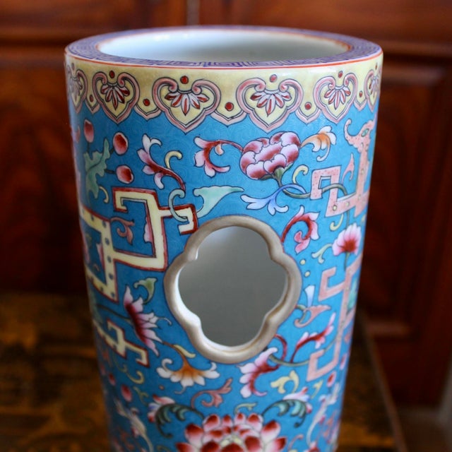 Cerulean Cerulean Blue Chinese Porcelain Hat Stand Vases - A Pair For Sale - Image 8 of 14