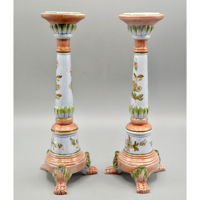 Mid 20th Century Glazes Italian Candlesticks With Paw Feet, a Pair For Sale - Image 5 of 10