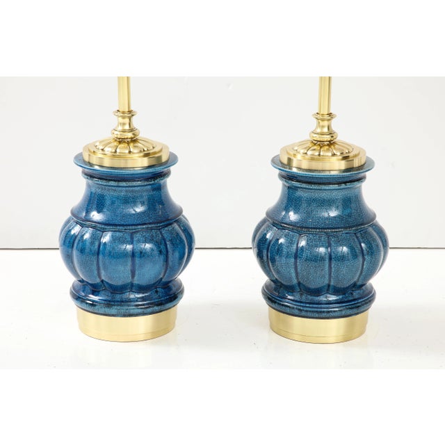 Stiffel Ceramic Lamps with a Blue Crackle Glaze - A Pair For Sale - Image 4 of 7