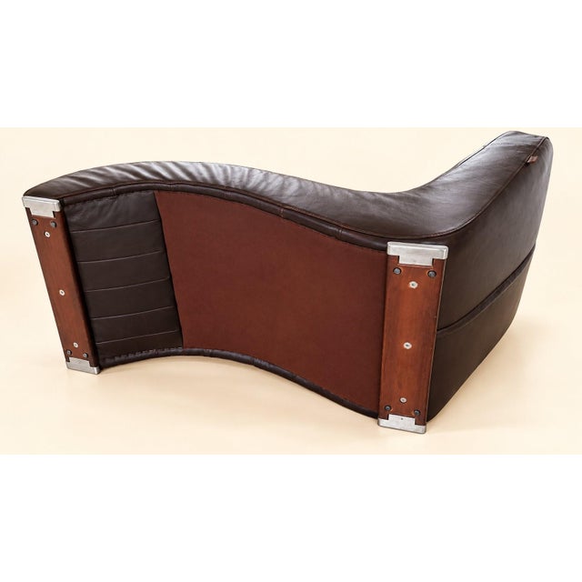 Metal S-Shaped Chaise Longue in Chocolate Leather with Button Tufting, 1970s For Sale - Image 7 of 9