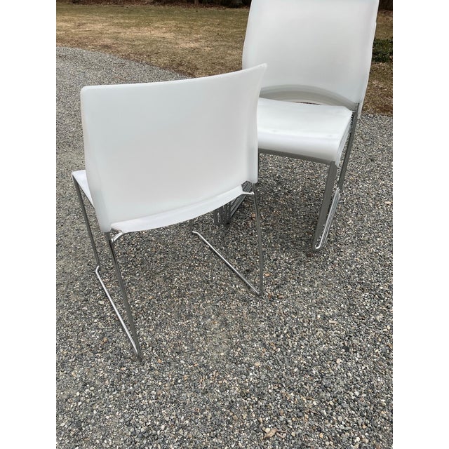 Set of 8 Vintage Chrome Dining /Office Stackable White Vinyl Chairs