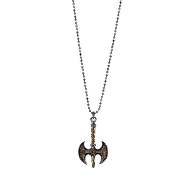 Silver Viking Axe Men Sterling Silver & Gold Pendant Chain Necklace For Sale - Image 8 of 10