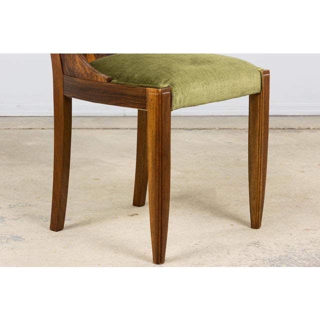 1920s French Art Deco Walnut Gondola Dining Chairs in Olive Green - Set of 8 For Sale - Image 17 of 18