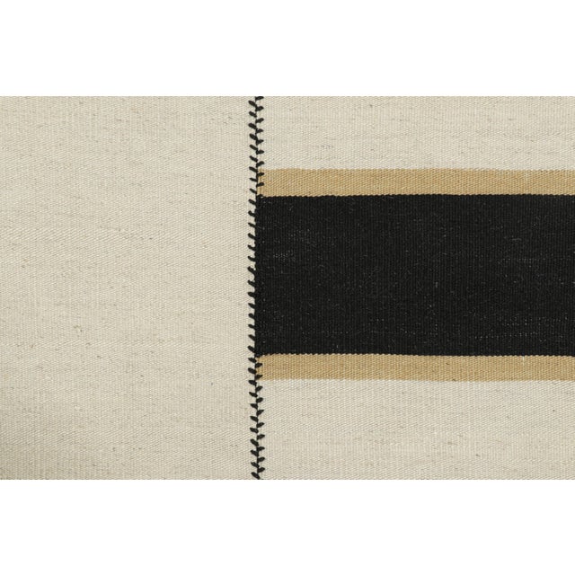Contemporary Rug & Kilim’s Contemporary Kilim, Textural White and Black Stripes, Gold Accents For Sale - Image 3 of 7