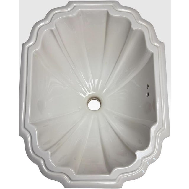 Vintage Sherle Wagner Scalloped White Porcelain Drop-in Sink Basin Fluted Hollywood Regency For Sale In Portland, ME - Image 6 of 15