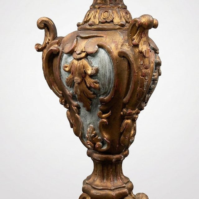 Blue Large Rococo Style Carved Wooden Floor Lamp, 1800s For Sale - Image 8 of 11