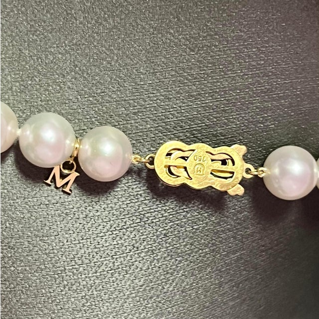 1990s Mikimoto Estate Akoya Pearl Necklace 18" 18k Y Gold 10 mm Certified For Sale In New York - Image 6 of 12